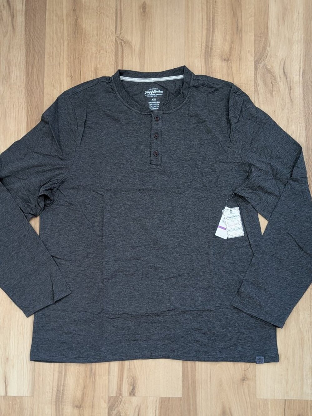 NWT Flag & Anthem Core Long Sleeve Henley Charcoal Heather XXL Stretch Cotton